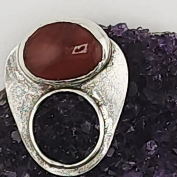 CARNELIAN AVANT GARDE STATEMENT RING IN RECYCLED STERLING SILVER METAL SIZE 9